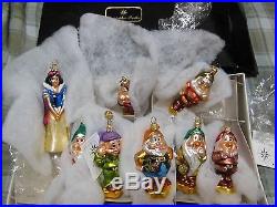 Christopher Radko COMPLETE Petite Snow White & 7 Dwarf Set Glass Ornaments wBOX
