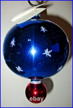 Christopher Radko CRESCENT MOON SANTA Blue Ball Drop Christmas Ornament New NWT