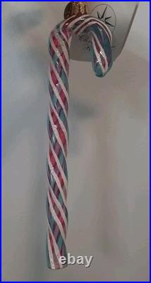 Christopher Radko Candy Cane Minty Twirls Christmas Tree Ornament RARE Pink Blue