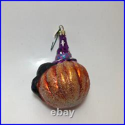Christopher Radko Cat For A Hat Glass Halloween Ornament