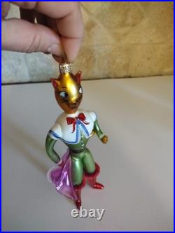 Christopher Radko Cavalier Cat Blown Glass Christmas Cat Ornament #98-414-0 VG
