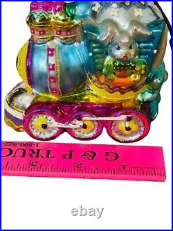 Christopher Radko Choo Choo Cottontail Easter Bunny Train Glass Ornament