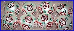Christopher Radko Christmas Ball Ornament WHITE WITH RED CHRISTMAS ROSE SET OF 8