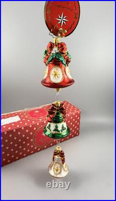 Christopher Radko Christmas Bell Trio Bells Dangle Glass Ornament with Box Christopher Radko Christmas Bell Trio Bells Dangle Glass Ornament with Box