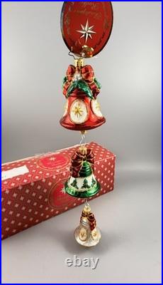Christopher Radko Christmas Bell Trio Bells Dangle Glass Ornament with Box Christopher Radko Christmas Bell Trio Bells Dangle Glass Ornament with Box