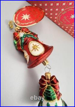 Christopher Radko Christmas Bell Trio Bells Dangle Glass Ornament with Box