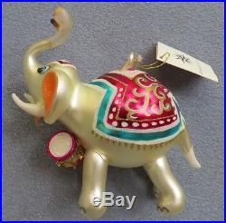 Christopher Radko Christmas Ornament Blown Glass Elephant Trunk Up Mint w Tag