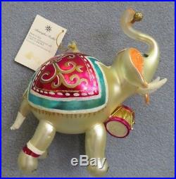 Christopher Radko Christmas Ornament Blown Glass Elephant Trunk Up Mint w Tag