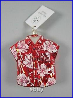 Christopher Radko Christmas Ornament Hawaiian Shirt ALOHA FLORAL RED