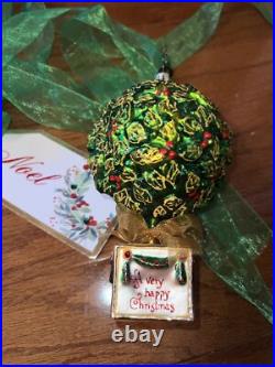 Christopher Radko Christmas Ornament Rare RETIRED Green Holly TREE HTF Vintage