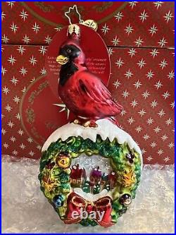 Christopher Radko Christmas Ornament Red Velvet Cardinal Bird NEW