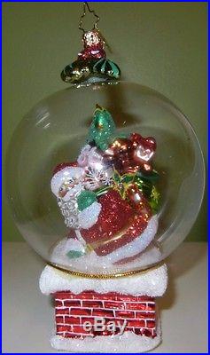 Christopher Radko Christmas Ornament Santa Globe / Dome Santa Down Chimney