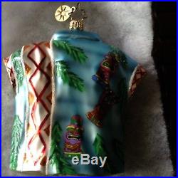 Christopher Radko Christmas Ornament set vintage Hawaiian Aloha Shirt and 3 Tiki