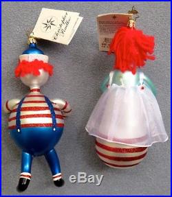 Christopher Radko Christmas Ornaments Raggedy Ann & Andy Hearts and Stripes Tags