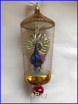 Christopher Radko Christmas Peacock Tinsel Caged Ornament New
