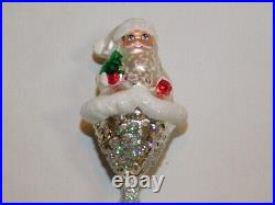 Christopher Radko Christmas Tree Topper Finial Ornament Santa Indent Whiterare