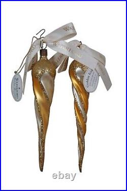 Christopher Radko Circus Stripes Star Reflection Waterford Gold Icicle Ornaments