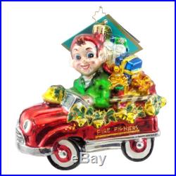 Christopher Radko EVER READY RED Blown Glass Ornament Elf Fire Engine