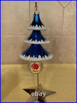 Christopher Radko Elegant Evergreen Blue Tree Reflector Drop Ornament with Box