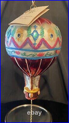 Christopher Radko FLIGHTS OF FANCY Red Glass Hot Air Balloon Ornament with Box/Tag