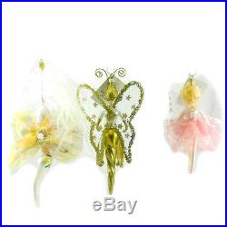Christopher Radko FLUTTERBY FAIRIES ST/3 Blown Glass Ornament Italy