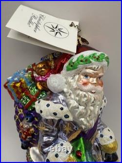 Christopher Radko Father Frost Santa with Christmas Tree 9 Ornament Tag & Bag