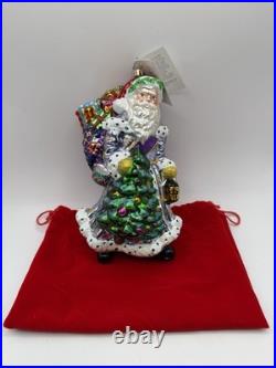Christopher Radko Father Frost Santa with Christmas Tree 9 Ornament Tag & Bag