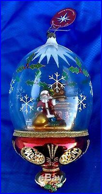 Christopher Radko Fireside Frost Santa Snow Globe Style Reflector Ornament RARE