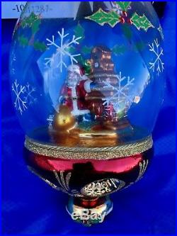 Christopher Radko Fireside Frost Santa Snow Globe Style Reflector Ornament RARE