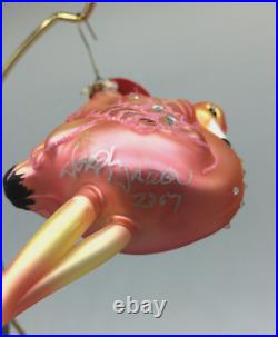 Christopher Radko Flamingo Flare 1018635 SIGNED HTF RARE Glass Ornament withTags Christopher Radko Flamingo Flare 1018635 SIGNED HTF RARE Glass Ornament withTags