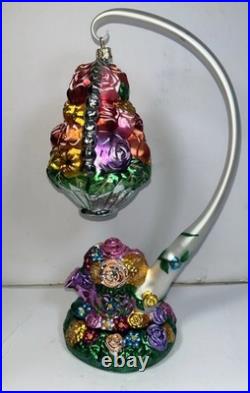 Christopher Radko Floral Holiday Spring Flowers Easter Glass Ornament & Stand