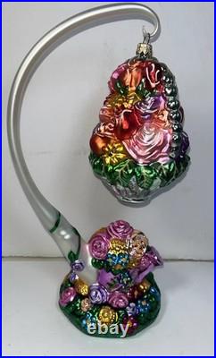 Christopher Radko Floral Holiday Spring Flowers Easter Glass Ornament & Stand