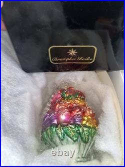 Christopher Radko Floral Holiday Spring Flowers Easter Glass Ornament & Stand