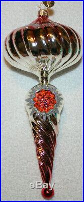 Christopher Radko Glass Christmas Ornament German ROSE PETAL FIRE Reflector