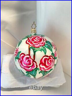 Christopher Radko Glass Christmas Ornament RUBY ROSES Floral Ball