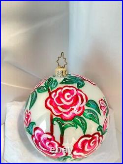 Christopher Radko Glass Christmas Ornament RUBY ROSES Floral Ball