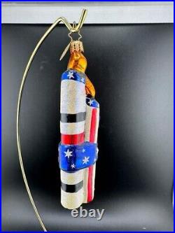 Christopher Radko Glass Christmas Ornament Red White & Blue Candles