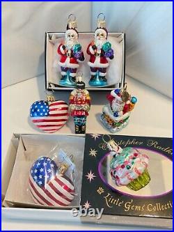 Christopher Radko Glass Christmas Ornaments Lot of 7 Gems Santa Patriotic & More