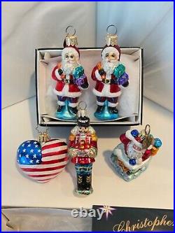 Christopher Radko Glass Christmas Ornaments Lot of 7 Gems Santa Patriotic & More