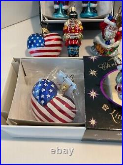 Christopher Radko Glass Christmas Ornaments Lot of 7 Gems Santa Patriotic & More