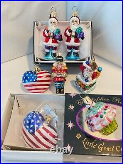 Christopher Radko Glass Christmas Ornaments Lot of 7 Gems Santa Patriotic & More