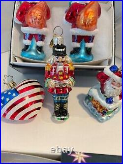 Christopher Radko Glass Christmas Ornaments Lot of 7 Gems Santa Patriotic & More