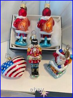 Christopher Radko Glass Christmas Ornaments Lot of 7 Gems Santa Patriotic & More