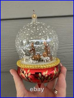 Christopher Radko Glass Dome Nativity Ornament Holy Family Red Gold Leaf Base