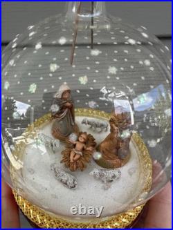 Christopher Radko Glass Dome Nativity Ornament Holy Family Red Gold Leaf Base