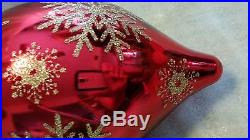 Christopher Radko Glass Ornament Snowflakes Red Indented Reflector Blown Large