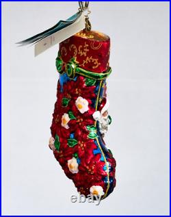 Christopher Radko Glass Ornament WINTER BLOSSOM Portrait Stocking Poland NWT