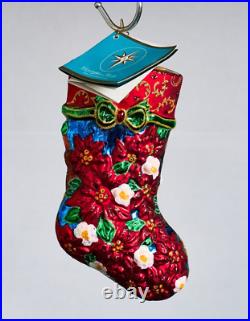 Christopher Radko Glass Ornament WINTER BLOSSOM Portrait Stocking Poland NWT