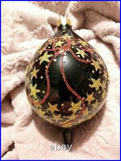 Christopher Radko Gold Star Wreath & Red Bow Blown Glass Christmas Ornament 7