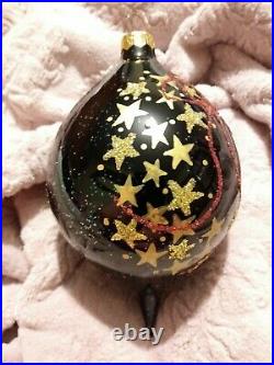 Christopher Radko Gold Star Wreath & Red Bow Blown Glass Christmas Ornament 7